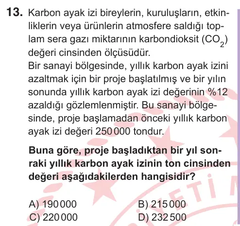 6. Sınıf Matematik 2026 İOKBS Bursluluk Sınavı 13. Soru görseli