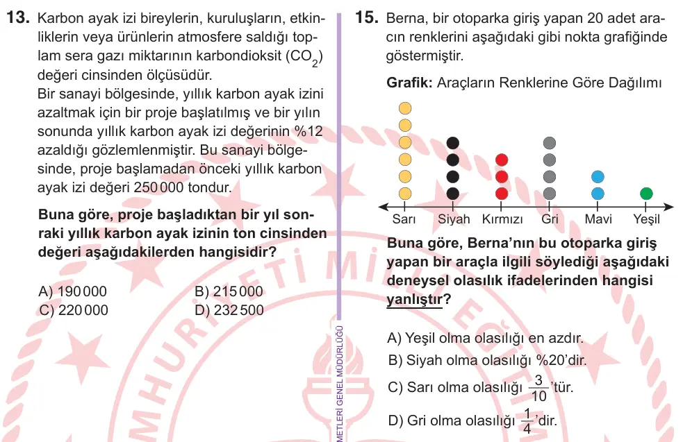 6. Sınıf Matematik 2026 İOKBS Bursluluk Sınavı 15. Soru görseli