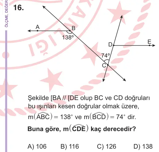 6. Sınıf Matematik 2026 İOKBS Bursluluk Sınavı 16. Soru görseli
