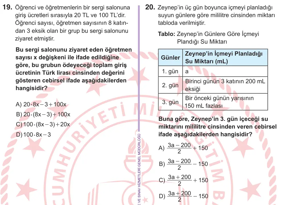 6. Sınıf Matematik 2026 İOKBS Bursluluk Sınavı 20. Soru görseli