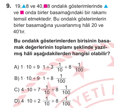 6. Sınıf Matematik 2026 İOKBS Bursluluk Sınavı 9. Soru görseli