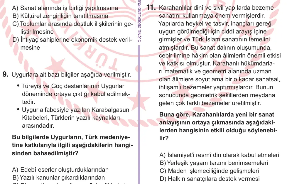 6. Sınıf Sosyal Bilgiler 2026 İOKBS Bursluluk Sınavı 11. Soru görseli