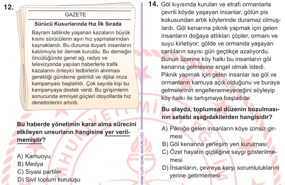 6. Sınıf Sosyal Bilgiler 2026 İOKBS Bursluluk Sınavı 12. Soru görseli