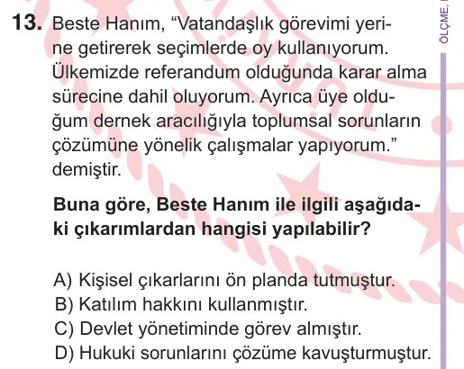 6. Sınıf Sosyal Bilgiler 2026 İOKBS Bursluluk Sınavı 13. Soru görseli