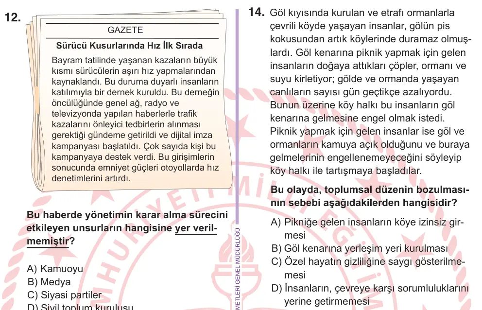 6. Sınıf Sosyal Bilgiler 2026 İOKBS Bursluluk Sınavı 14. Soru görseli