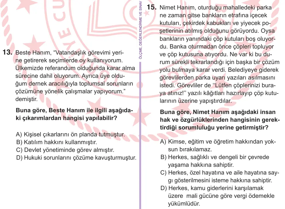 6. Sınıf Sosyal Bilgiler 2026 İOKBS Bursluluk Sınavı 15. Soru görseli