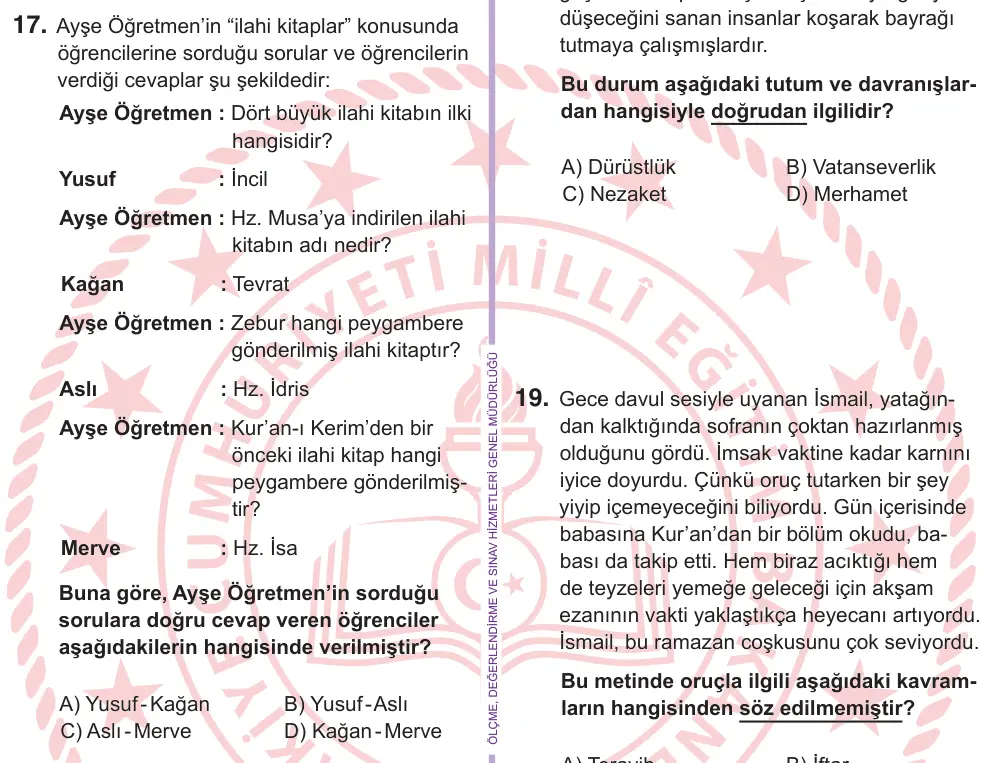 6. Sınıf Sosyal Bilgiler 2026 İOKBS Bursluluk Sınavı 17. Soru görseli