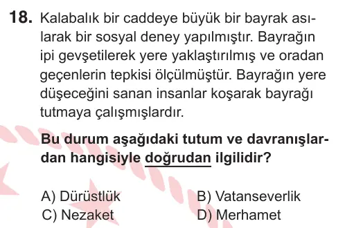 6. Sınıf Sosyal Bilgiler 2026 İOKBS Bursluluk Sınavı 18. Soru görseli