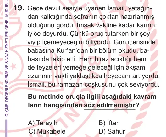 6. Sınıf Sosyal Bilgiler 2026 İOKBS Bursluluk Sınavı 19. Soru görseli