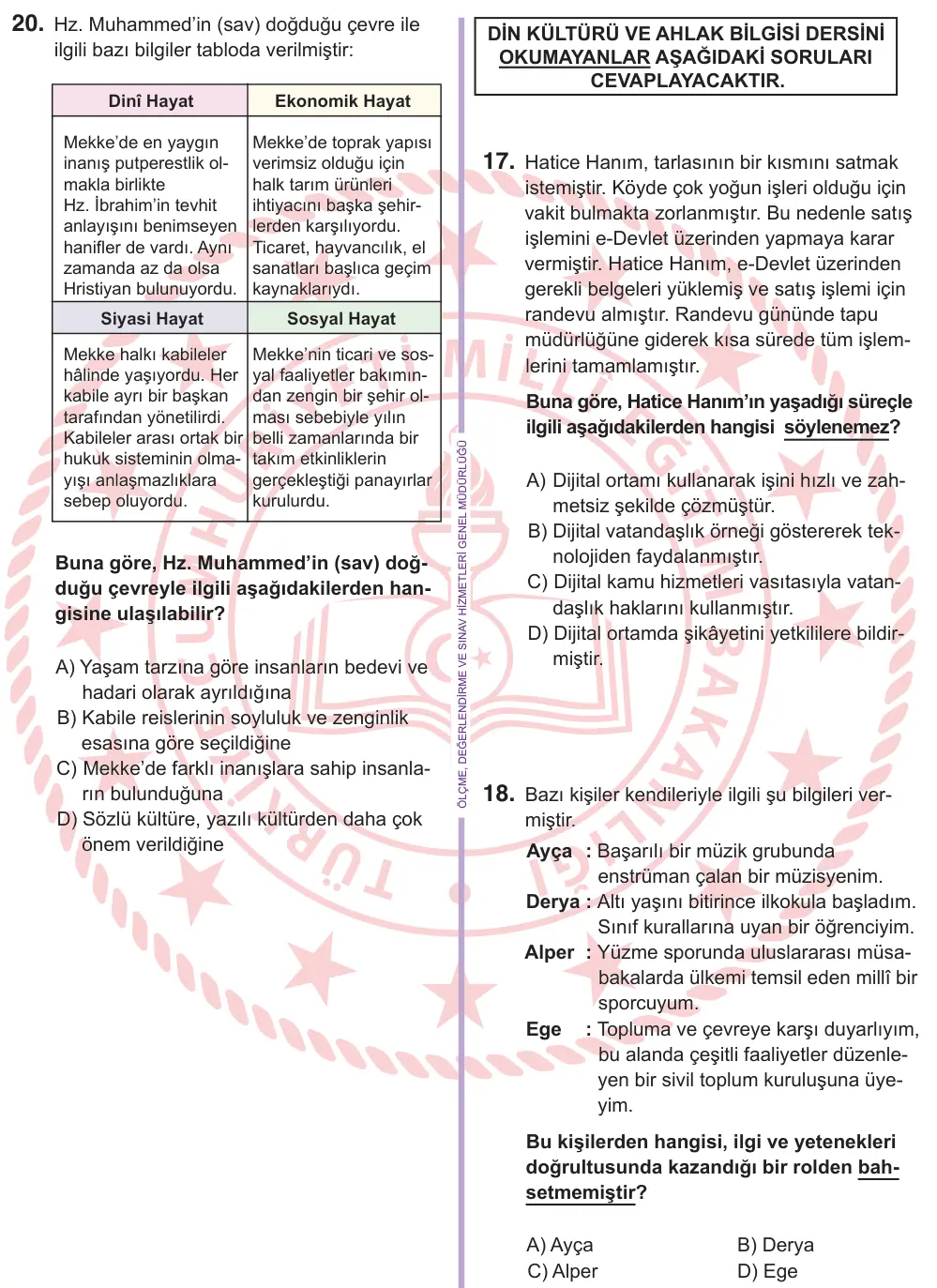 6. Sınıf Sosyal Bilgiler 2026 İOKBS Bursluluk Sınavı 20. Soru görseli (1/3)
