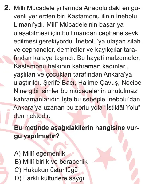 6. Sınıf Sosyal Bilgiler 2026 İOKBS Bursluluk Sınavı 2. Soru görseli