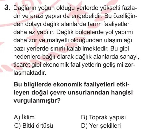 6. Sınıf Sosyal Bilgiler 2026 İOKBS Bursluluk Sınavı 3. Soru görseli