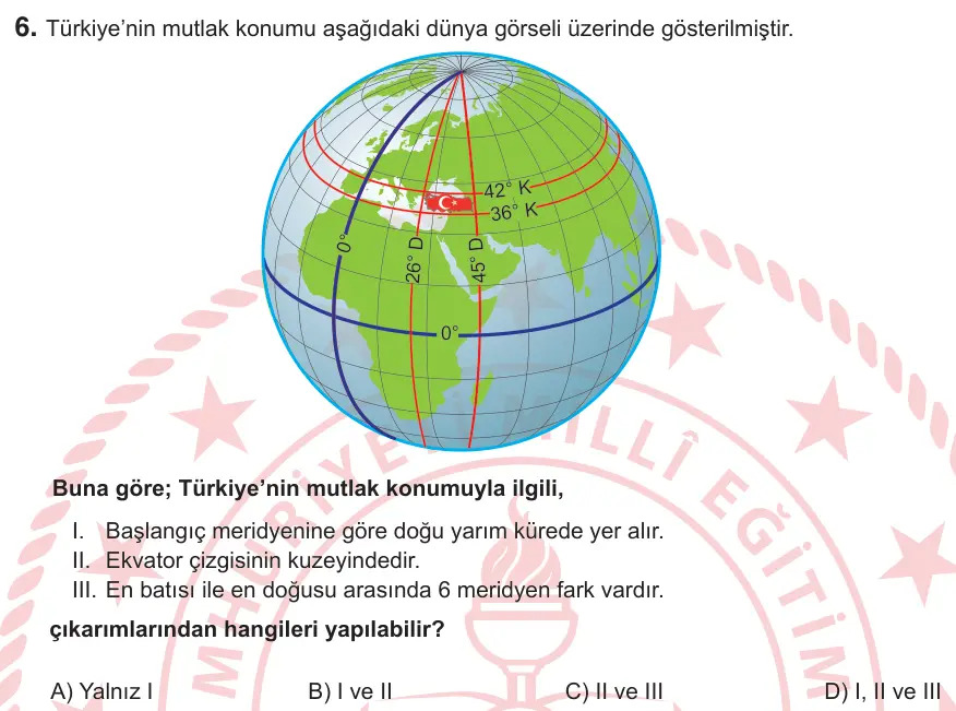 6. Sınıf Sosyal Bilgiler 2026 İOKBS Bursluluk Sınavı 6. Soru görseli