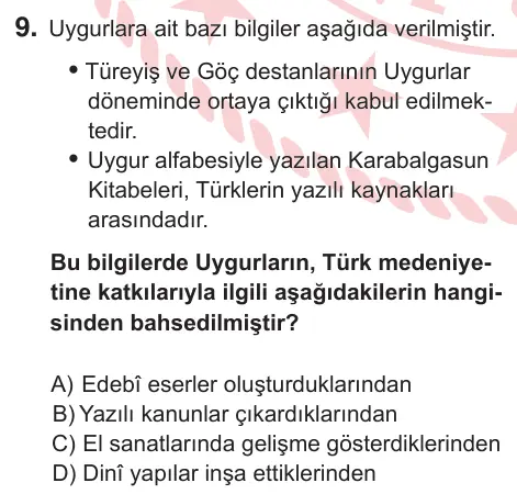 6. Sınıf Sosyal Bilgiler 2026 İOKBS Bursluluk Sınavı 9. Soru görseli