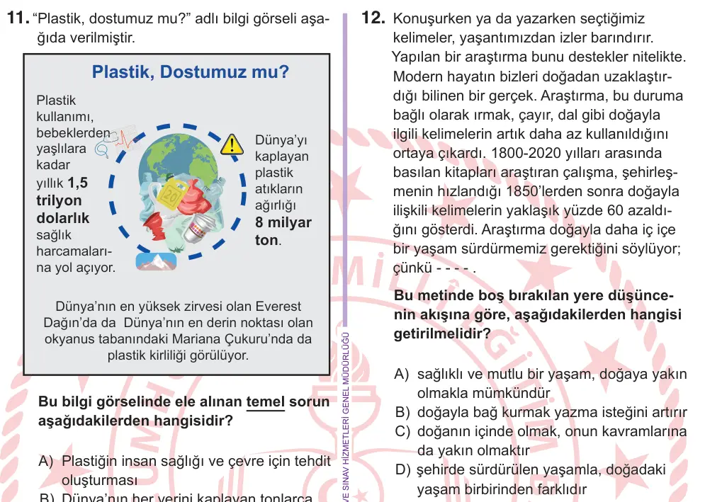 6. Sınıf Türkçe 2026 İOKBS Bursluluk Sınavı 12. Soru görseli