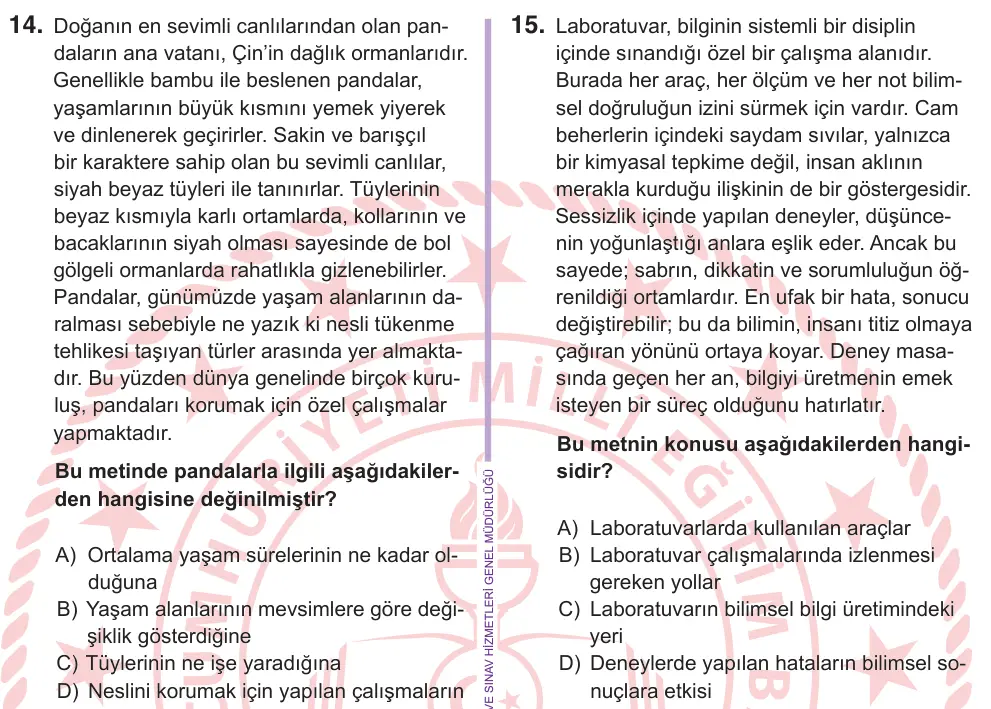 6. Sınıf Türkçe 2026 İOKBS Bursluluk Sınavı 15. Soru görseli