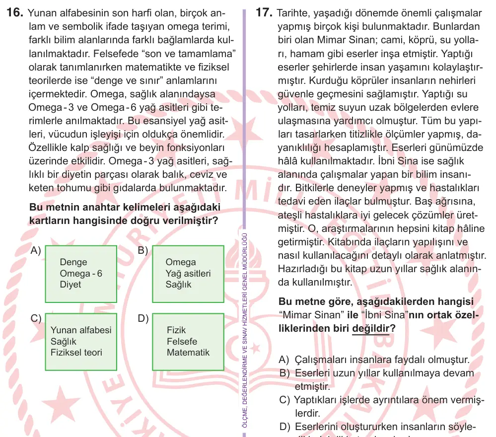 6. Sınıf Türkçe 2026 İOKBS Bursluluk Sınavı 16. Soru görseli