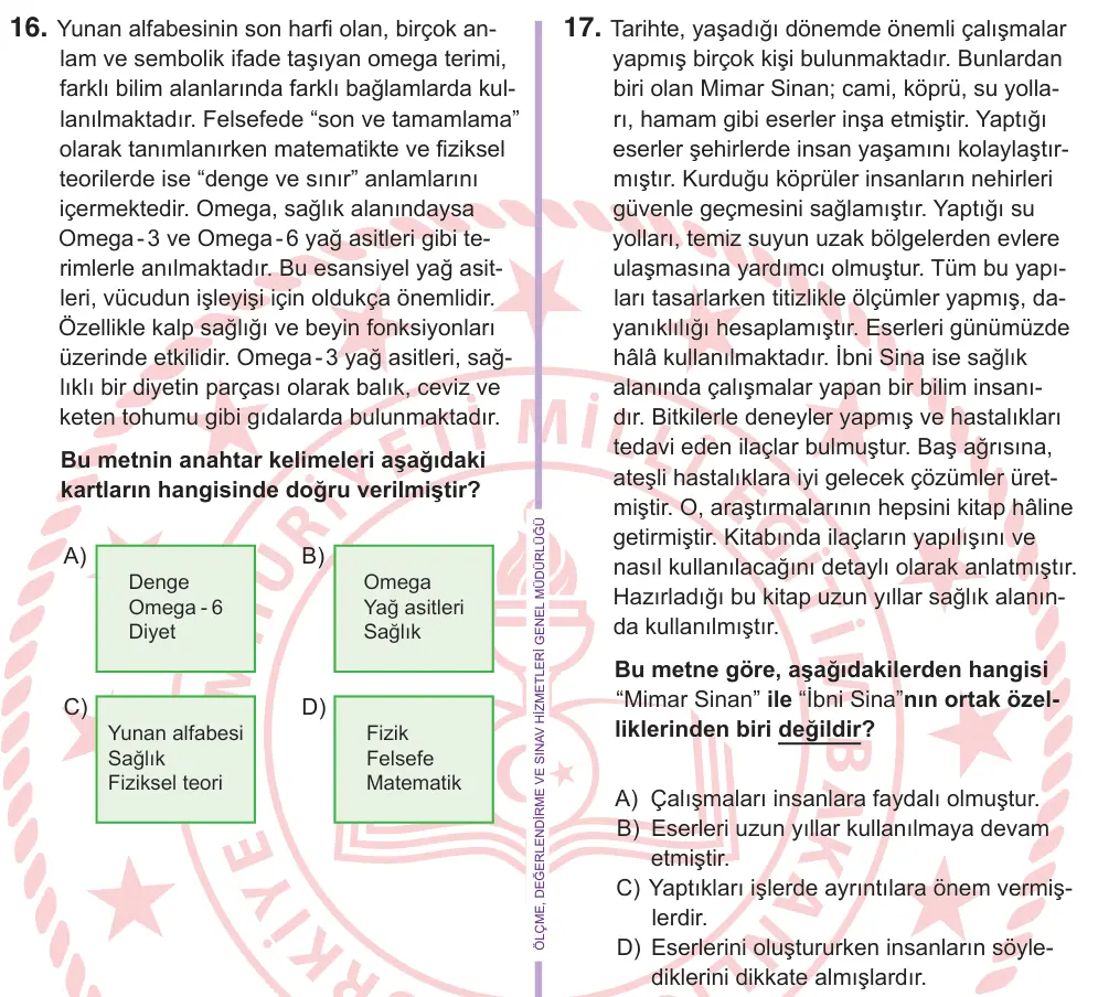 6. Sınıf Türkçe 2026 İOKBS Bursluluk Sınavı 17. Soru görseli
