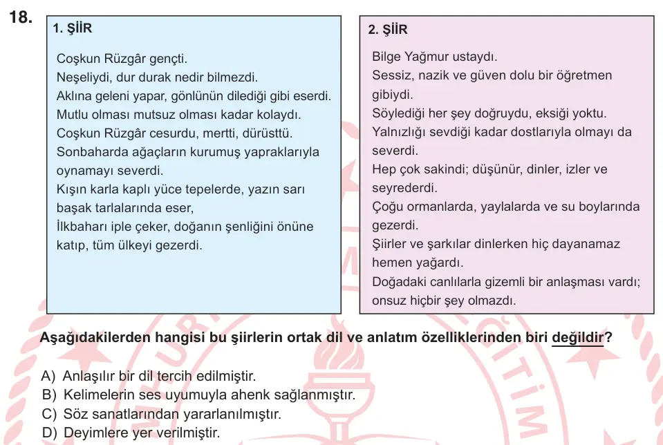 6. Sınıf Türkçe 2026 İOKBS Bursluluk Sınavı 18. Soru görseli