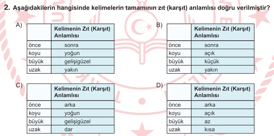 6. Sınıf Türkçe 2026 İOKBS Bursluluk Sınavı 2. Soru görseli