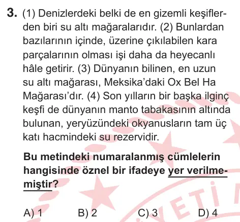 6. Sınıf Türkçe 2026 İOKBS Bursluluk Sınavı 3. Soru görseli