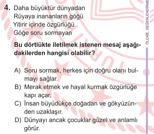 6. Sınıf Türkçe 2026 İOKBS Bursluluk Sınavı 4. Soru görseli