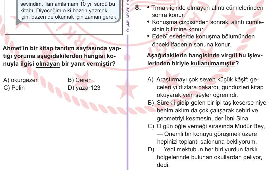 6. Sınıf Türkçe 2026 İOKBS Bursluluk Sınavı 8. Soru görseli