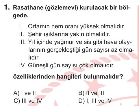 7. Sınıf Fen Bilimleri 2026 İOKBS Bursluluk Sınavı 1. Soru görseli