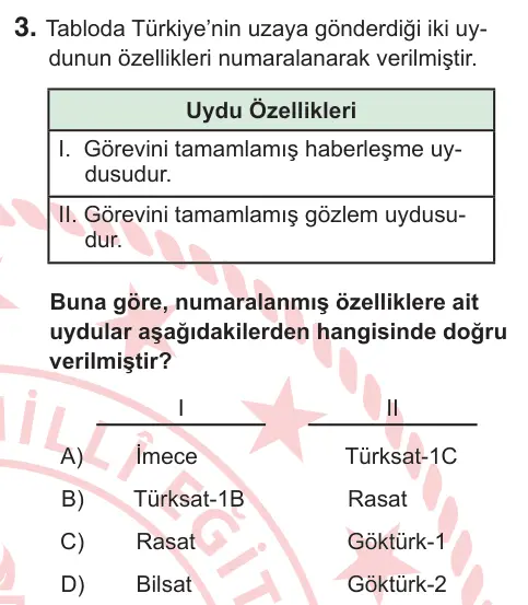 7. Sınıf Fen Bilimleri 2026 İOKBS Bursluluk Sınavı 3. Soru görseli