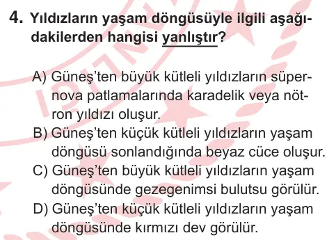 7. Sınıf Fen Bilimleri 2026 İOKBS Bursluluk Sınavı 4. Soru görseli