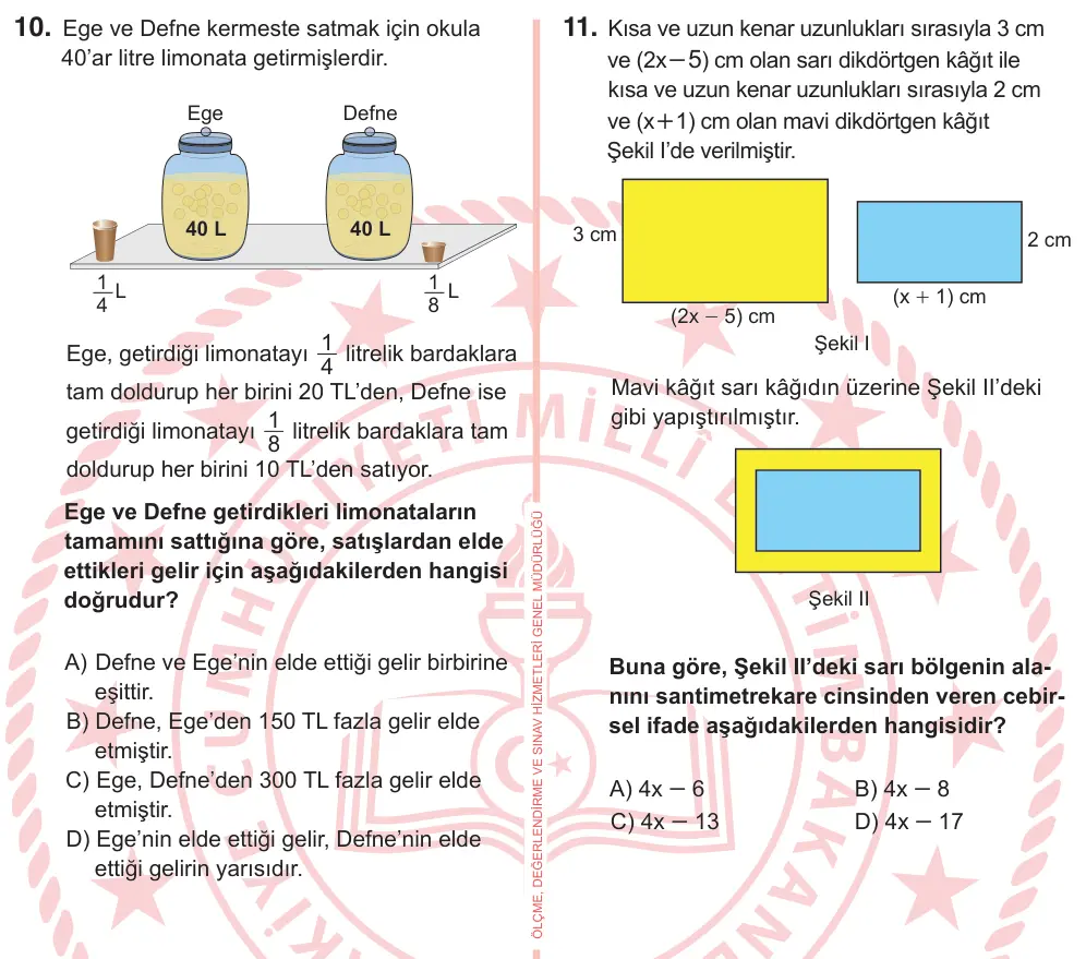 7. Sınıf Matematik 2026 İOKBS Bursluluk Sınavı 10. Soru görseli