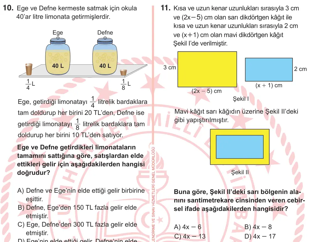 7. Sınıf Matematik 2026 İOKBS Bursluluk Sınavı 11. Soru görseli