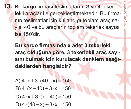 7. Sınıf Matematik 2026 İOKBS Bursluluk Sınavı 13. Soru görseli