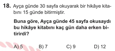 7. Sınıf Matematik 2026 İOKBS Bursluluk Sınavı 18. Soru görseli