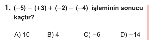 7. Sınıf Matematik 2026 İOKBS Bursluluk Sınavı 1. Soru görseli