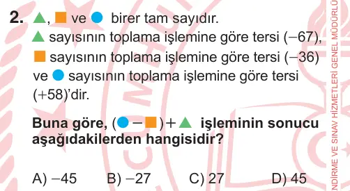 7. Sınıf Matematik 2026 İOKBS Bursluluk Sınavı 2. Soru görseli
