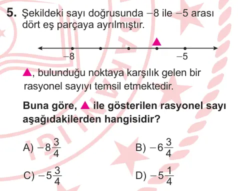 7. Sınıf Matematik 2026 İOKBS Bursluluk Sınavı 5. Soru görseli