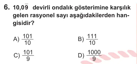 7. Sınıf Matematik 2026 İOKBS Bursluluk Sınavı 6. Soru görseli