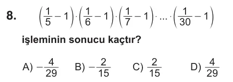7. Sınıf Matematik 2026 İOKBS Bursluluk Sınavı 8. Soru görseli