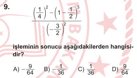 7. Sınıf Matematik 2026 İOKBS Bursluluk Sınavı 9. Soru görseli