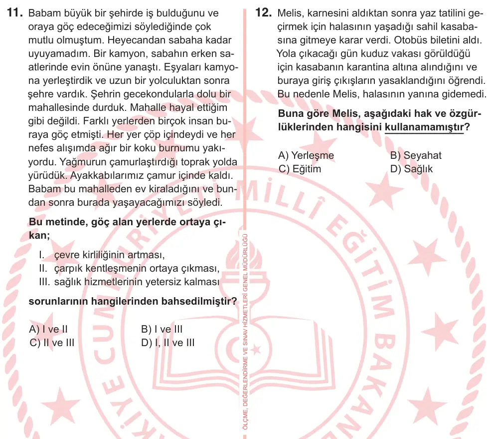 7. Sınıf Sosyal Bilgiler 2026 İOKBS Bursluluk Sınavı 11. Soru görseli