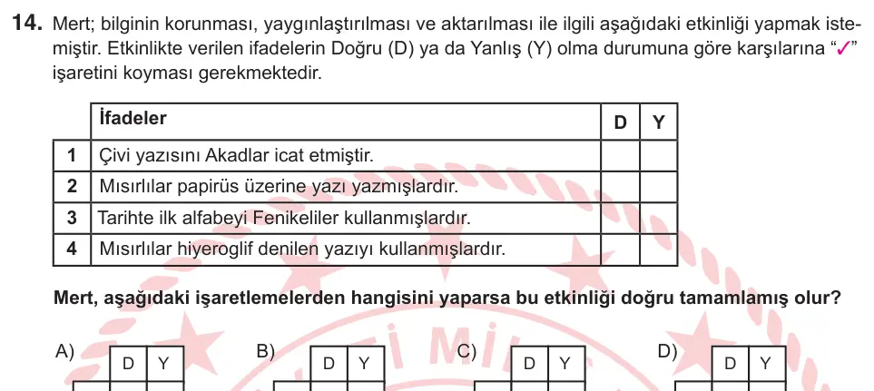 7. Sınıf Sosyal Bilgiler 2026 İOKBS Bursluluk Sınavı 14. Soru görseli