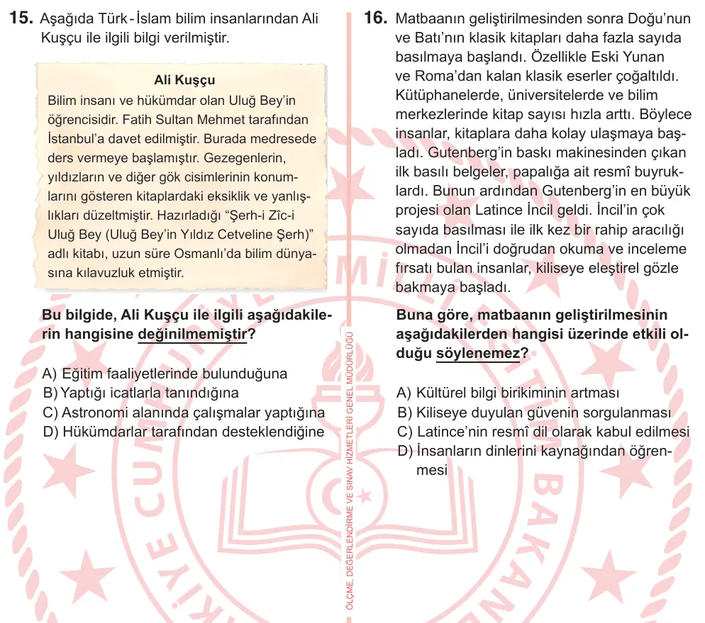 7. Sınıf Sosyal Bilgiler 2026 İOKBS Bursluluk Sınavı 15. Soru görseli