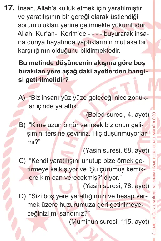 7. Sınıf Sosyal Bilgiler 2026 İOKBS Bursluluk Sınavı 17. Soru görseli
