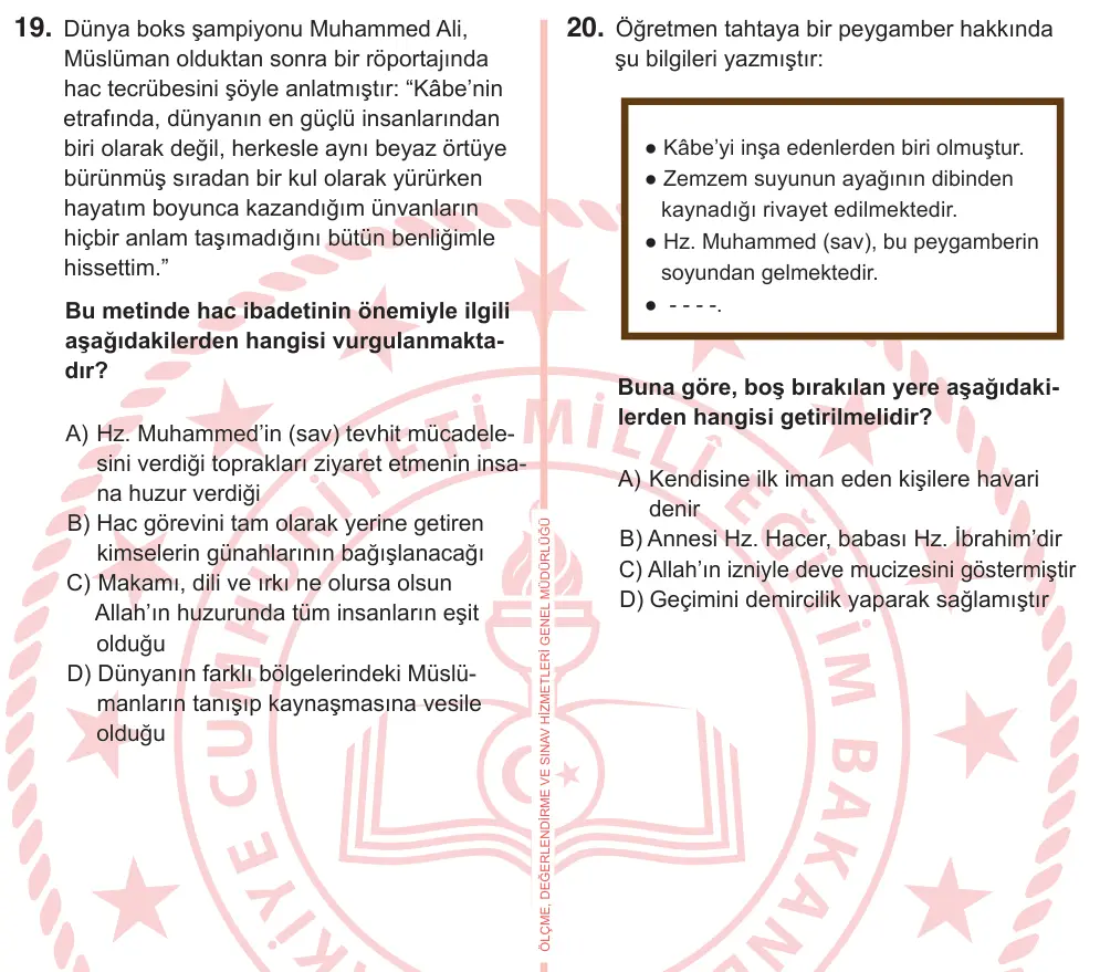 7. Sınıf Sosyal Bilgiler 2026 İOKBS Bursluluk Sınavı 19. Soru görseli