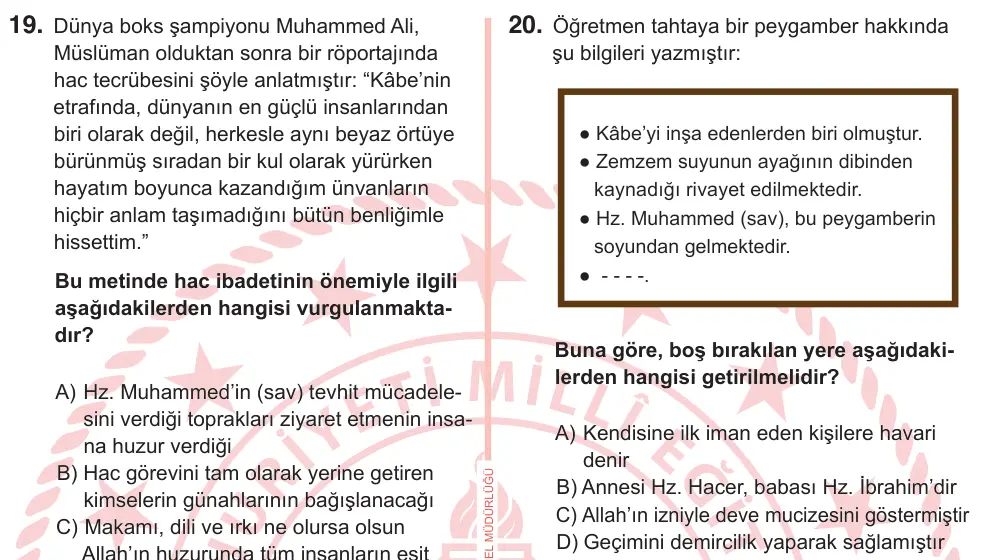 7. Sınıf Sosyal Bilgiler 2026 İOKBS Bursluluk Sınavı 20. Soru görseli (1/4)