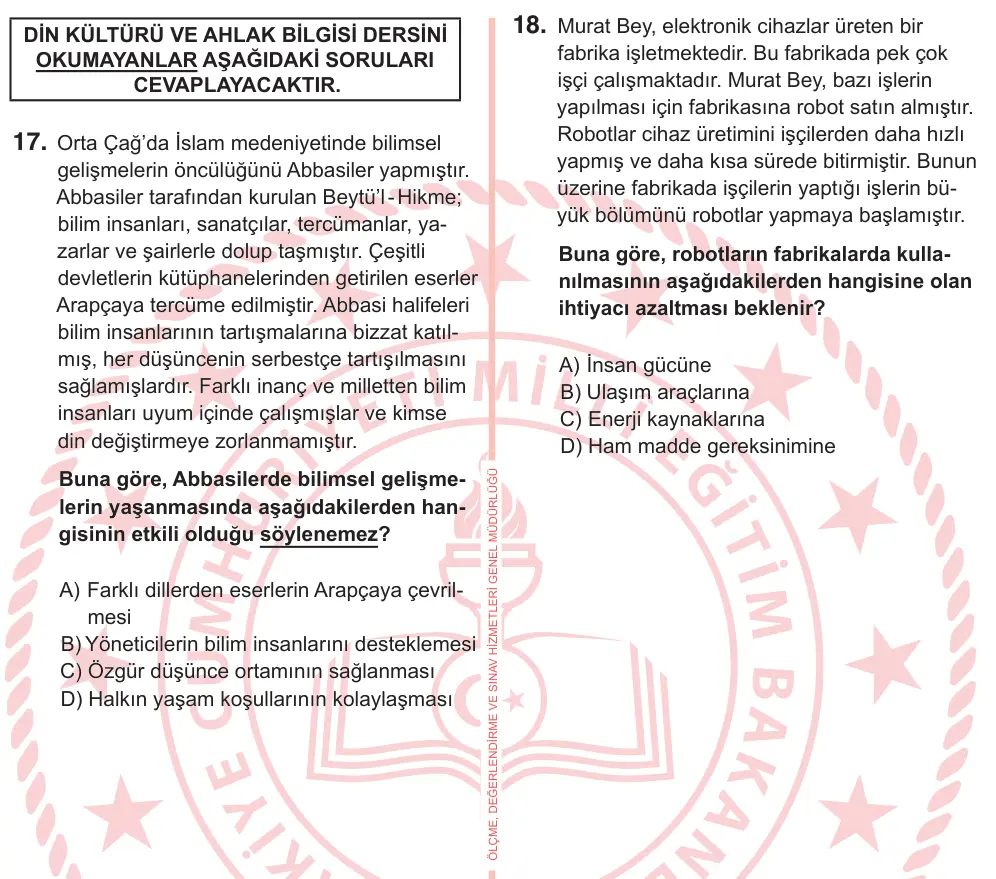 7. Sınıf Sosyal Bilgiler 2026 İOKBS Bursluluk Sınavı 20. Soru görseli (2/4)