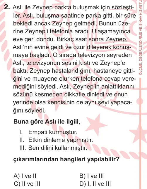 7. Sınıf Sosyal Bilgiler 2026 İOKBS Bursluluk Sınavı 2. Soru görseli