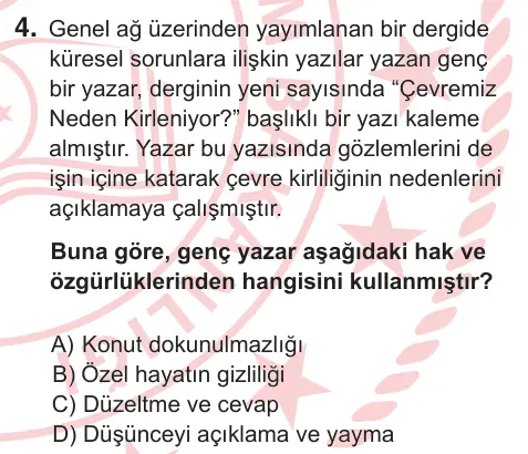 7. Sınıf Sosyal Bilgiler 2026 İOKBS Bursluluk Sınavı 4. Soru görseli