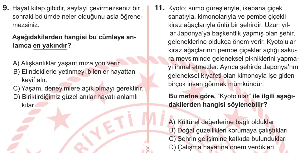 7. Sınıf Türkçe 2026 İOKBS Bursluluk Sınavı 11. Soru görseli